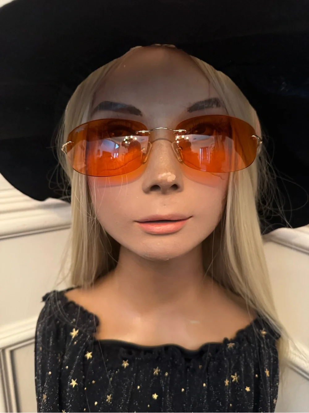 Women's Orange Rimless Oval Sunglasses - Sleek Lightweight Design